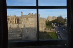 a view of a castle from a window