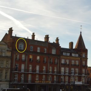 a building with a yellow circle