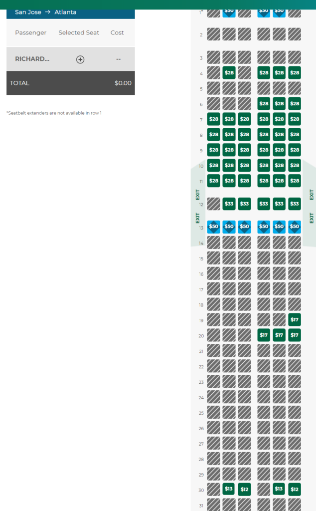Frontier seat chart at check-in – Loyalty Traveler