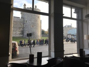 a group of people walking outside a building