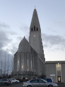 Hallgrímskirkja with a clock tower