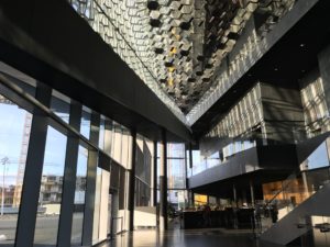 a building with glass walls and a ceiling