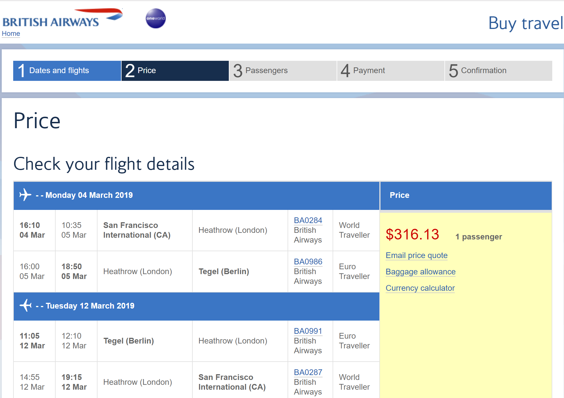 a screenshot of a flight schedule