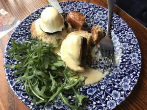 a plate of food with a fork and knife