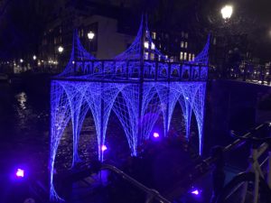 a structure with blue lights