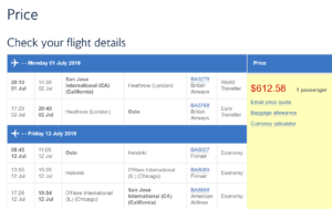 a screenshot of a flight schedule