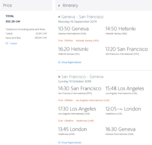 a screenshot of a flight schedule