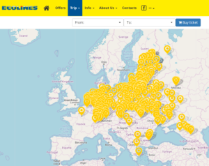 a map of europe with yellow dots