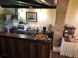 a kitchen with a counter top