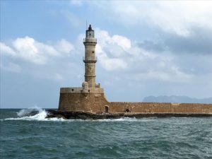 a lighthouse on a small island