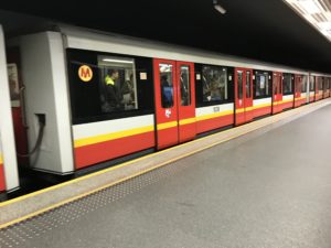a train with red doors