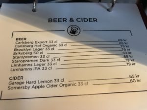 a menu of a beer and cider