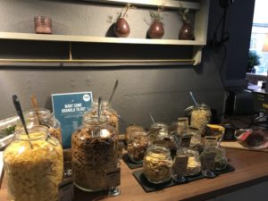 a table with jars of food