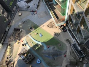 a view from above of a playground