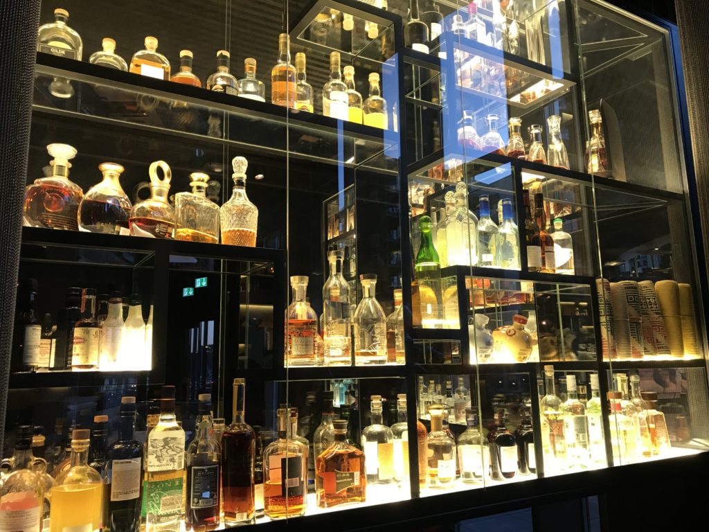 a display of liquor bottles