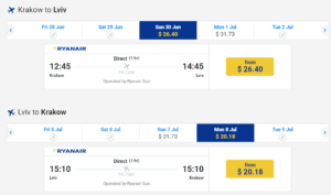 screens screenshot of a flight schedule