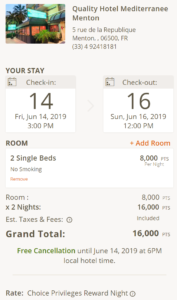 a screenshot of a hotel schedule