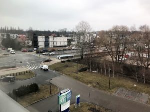 a view of a street and buildings from a high angle