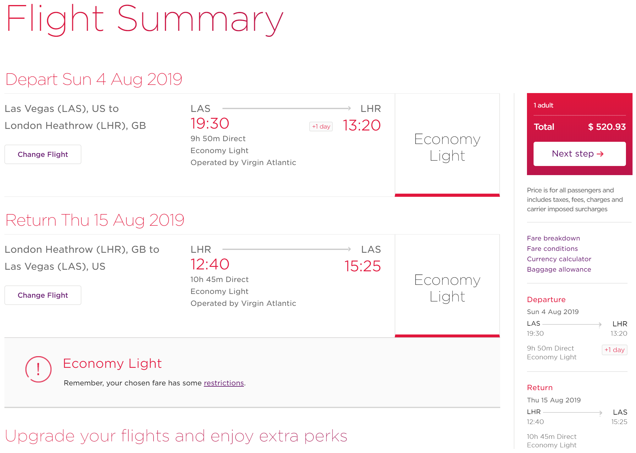 a screenshot of a flight schedule