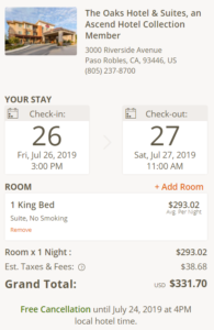 a screenshot of a hotel ticket