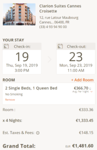 screenshot of a hotel ticket