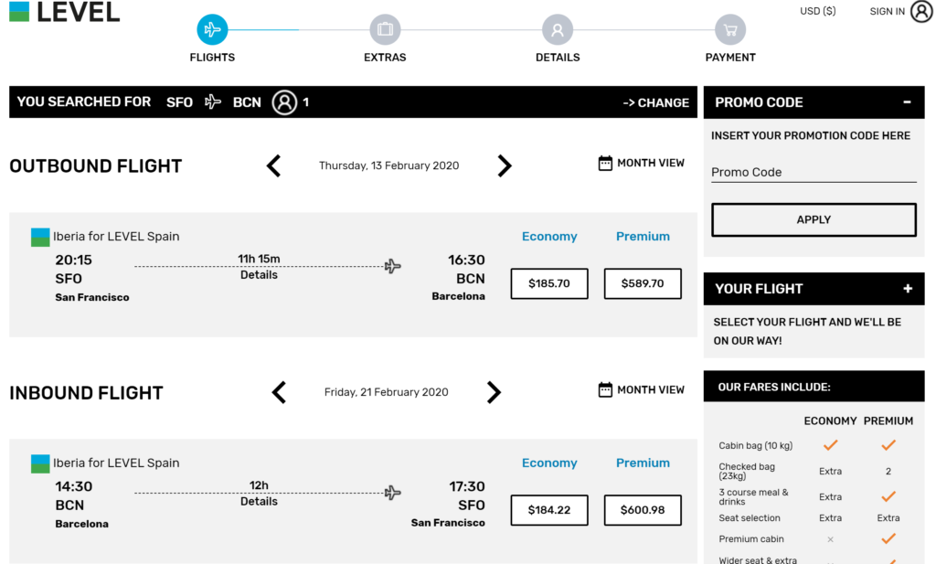 Level Airlines SFOBarcelona 215rt DecMar and deals from BOS, EWR and