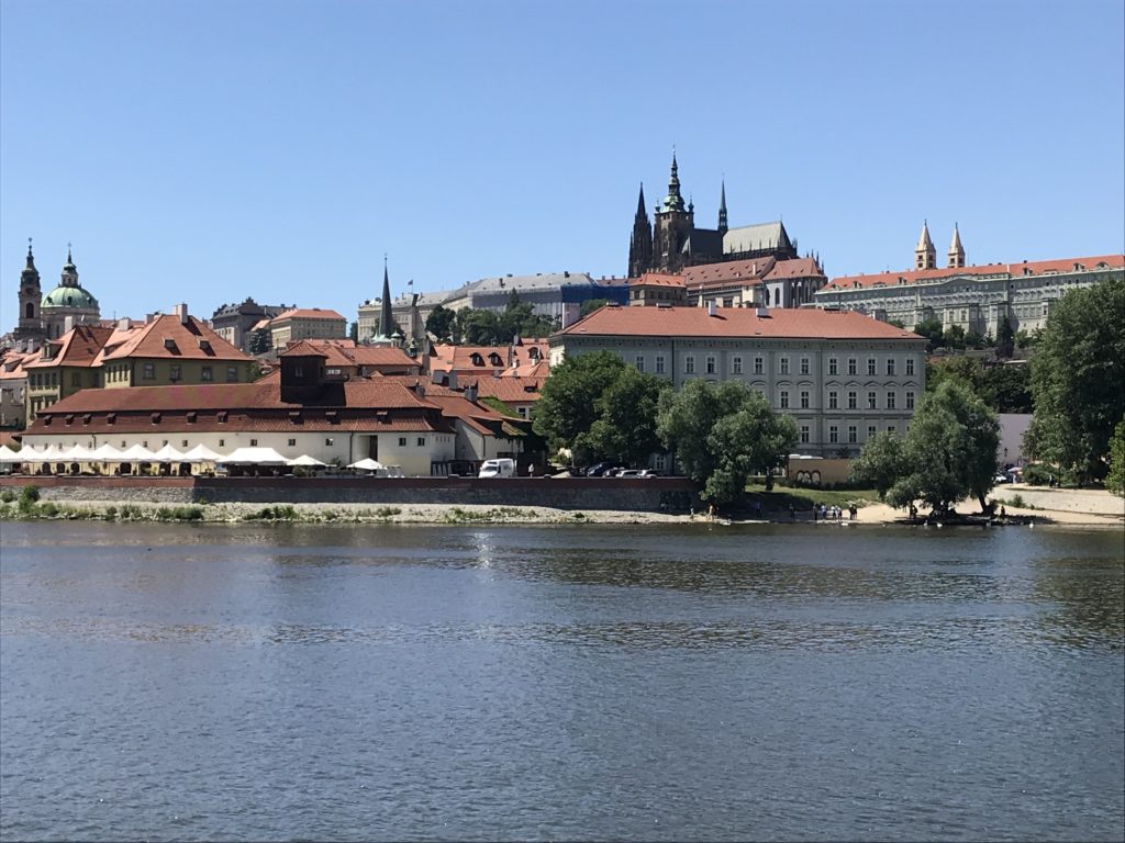 a water next to a city