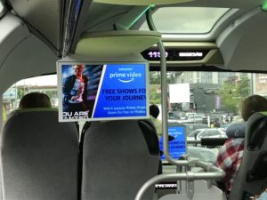 a sign on the back of a bus