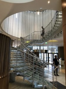 a spiral staircase in a building