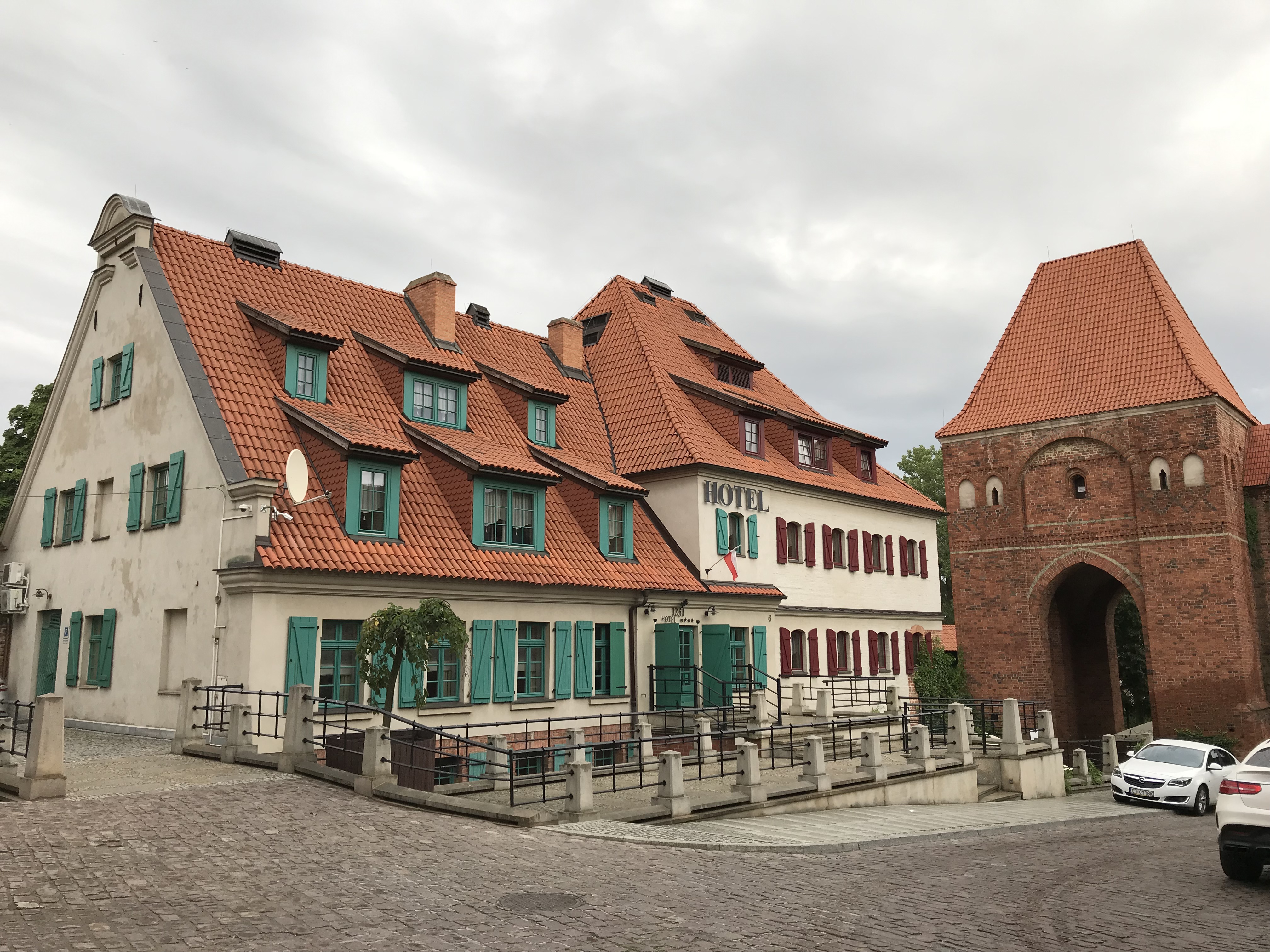 a building with a brick archway