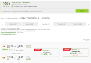 a screenshot of a flight schedule