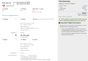 a screenshot of a flight schedule