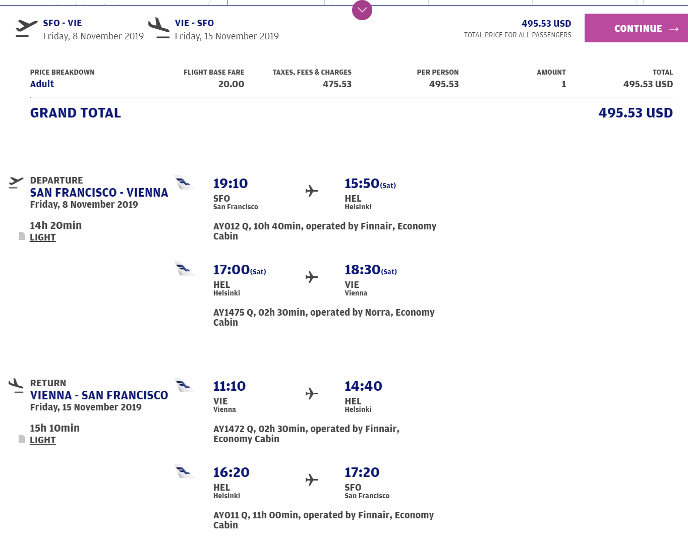 a screenshot of a flight schedule