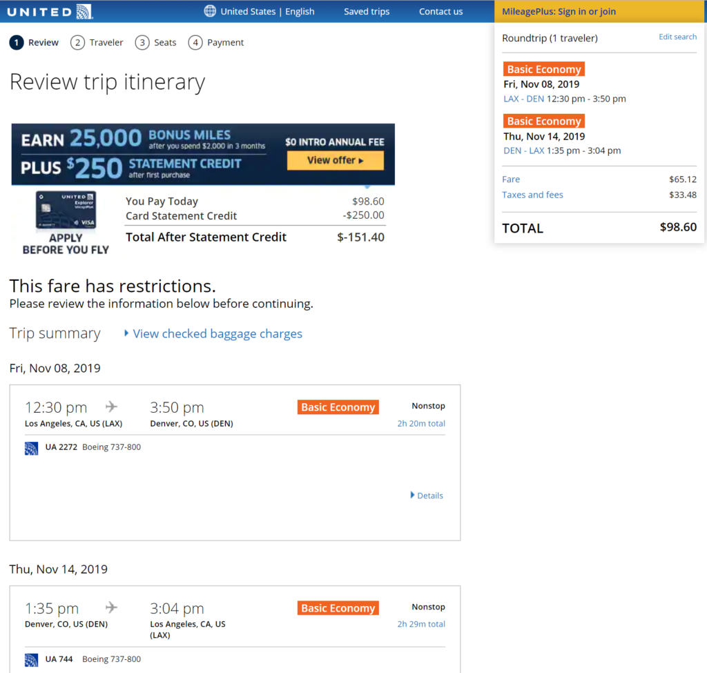 United LAX to Denver 99 round trip Loyalty Traveler