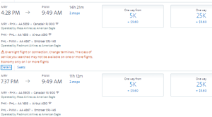a screenshot of a flight schedule