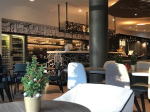 a room with a table and chairs