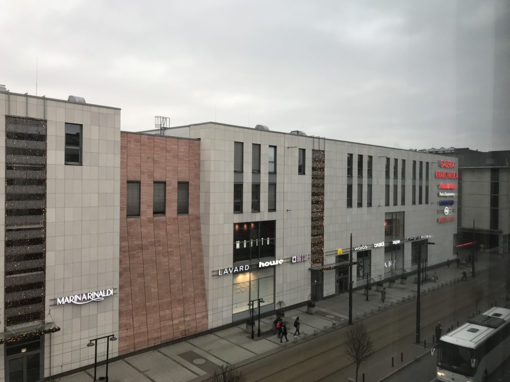 a building with lights on the side of it