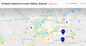 a map with blue and white dots