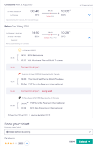 a screenshot of a flight schedule