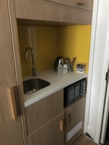 a kitchen sink and microwave