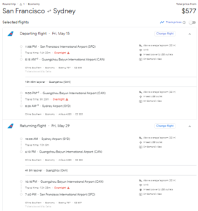 a screenshot of a flight schedule