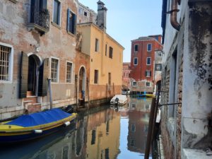 a canal with boats in it