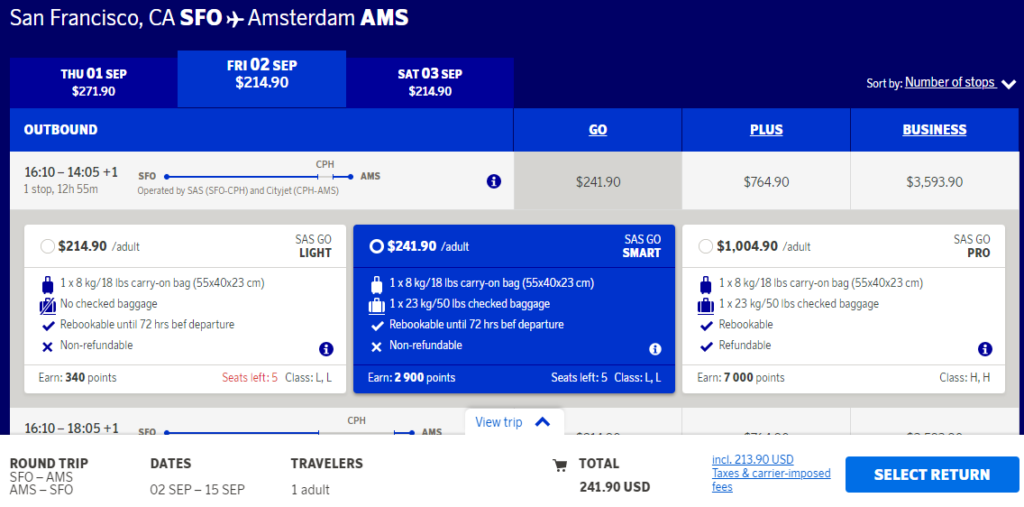 round trip flights lax to sfo