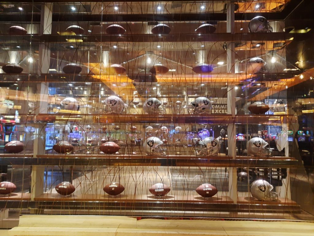 a display of footballs in a store