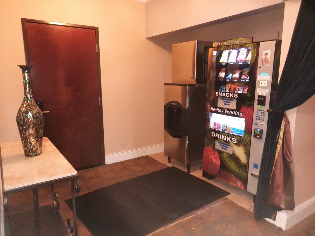 a vending machine in a room