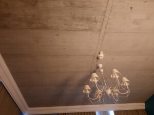 a chandelier from a ceiling