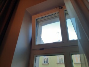 a window with a white frame