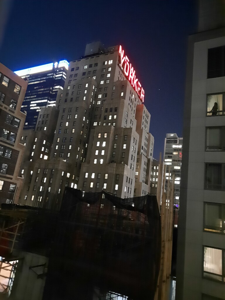 a building with a red sign