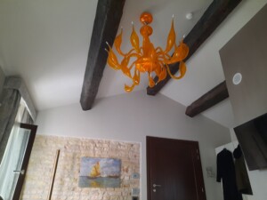 a chandelier in a room