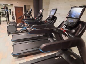 a row of treadmills in a gym